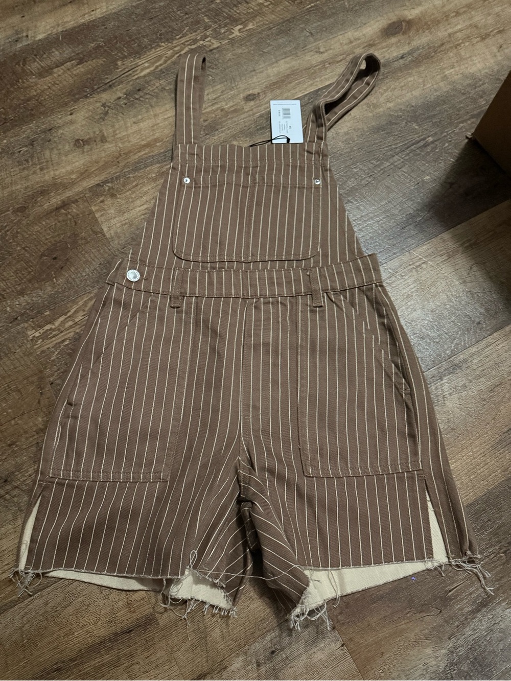 WeWoreWhat Brown Pinstripe Short Overalls
